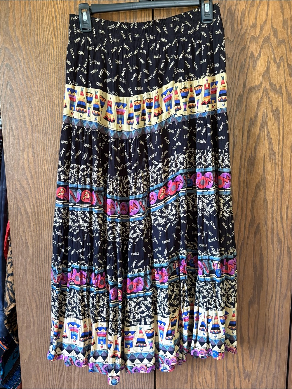 Carole Little Black Maxi Skirt with Colorful Aztec Border